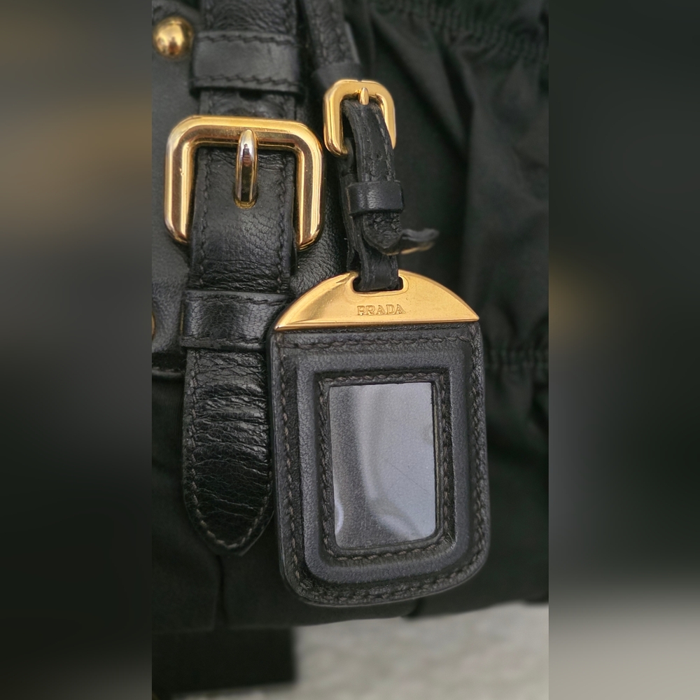 PRADA BLACK NYLON GAUFRE GATHERED TESSUTO ZIPPED SHOULDER BAG 2 Ways - Picture 5 of 17